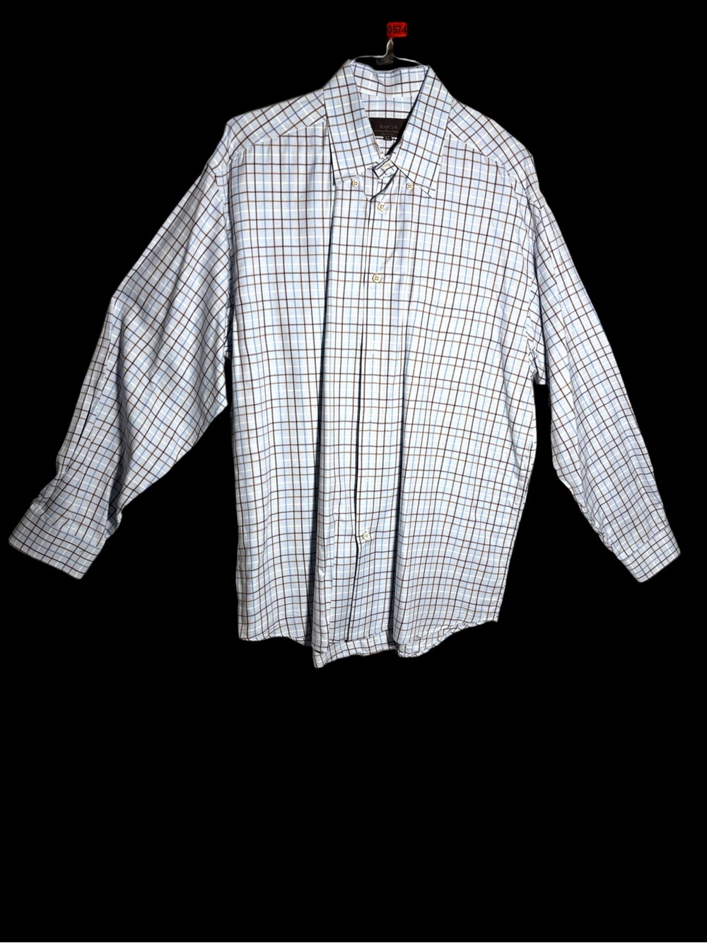 Neiman Marcus Lt Blue Shirt with Blue & Brown Windowpane Plaid